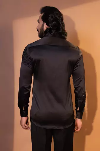 Black satin mens shirt