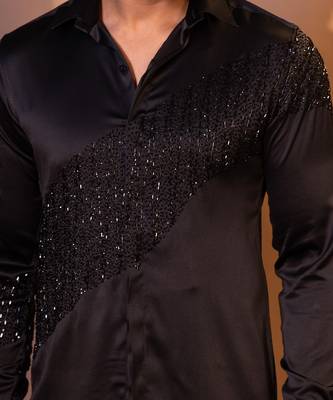 Black satin mens shirt 3