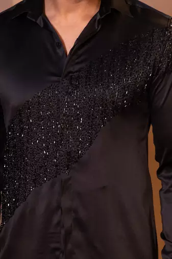 Black satin mens shirt