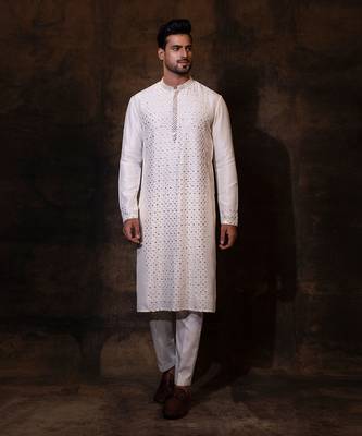 Ivory silk kurta pajama 1