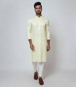 Lime yellow linen satin kurta set