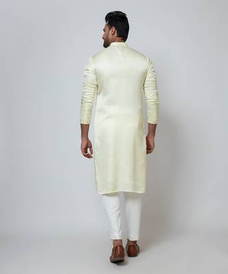 Lime yellow linen satin kurta set 5