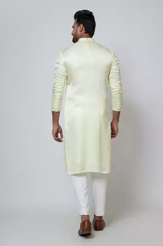 Lime yellow linen satin kurta set
