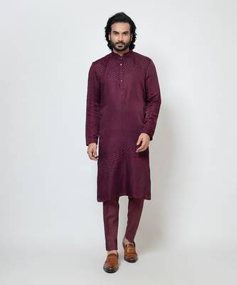 Wine linen satin kurta pajama 1