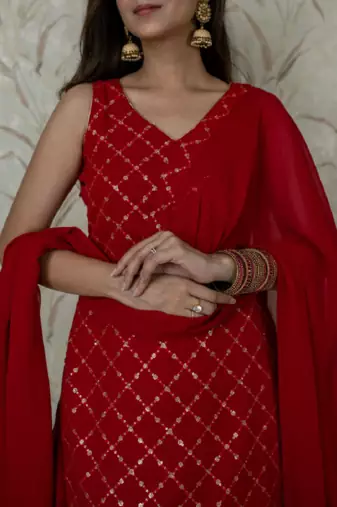 Red Embroidered Punjabi Salwar Suit 