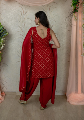 Red Embroidered Punjabi Salwar Suit  4