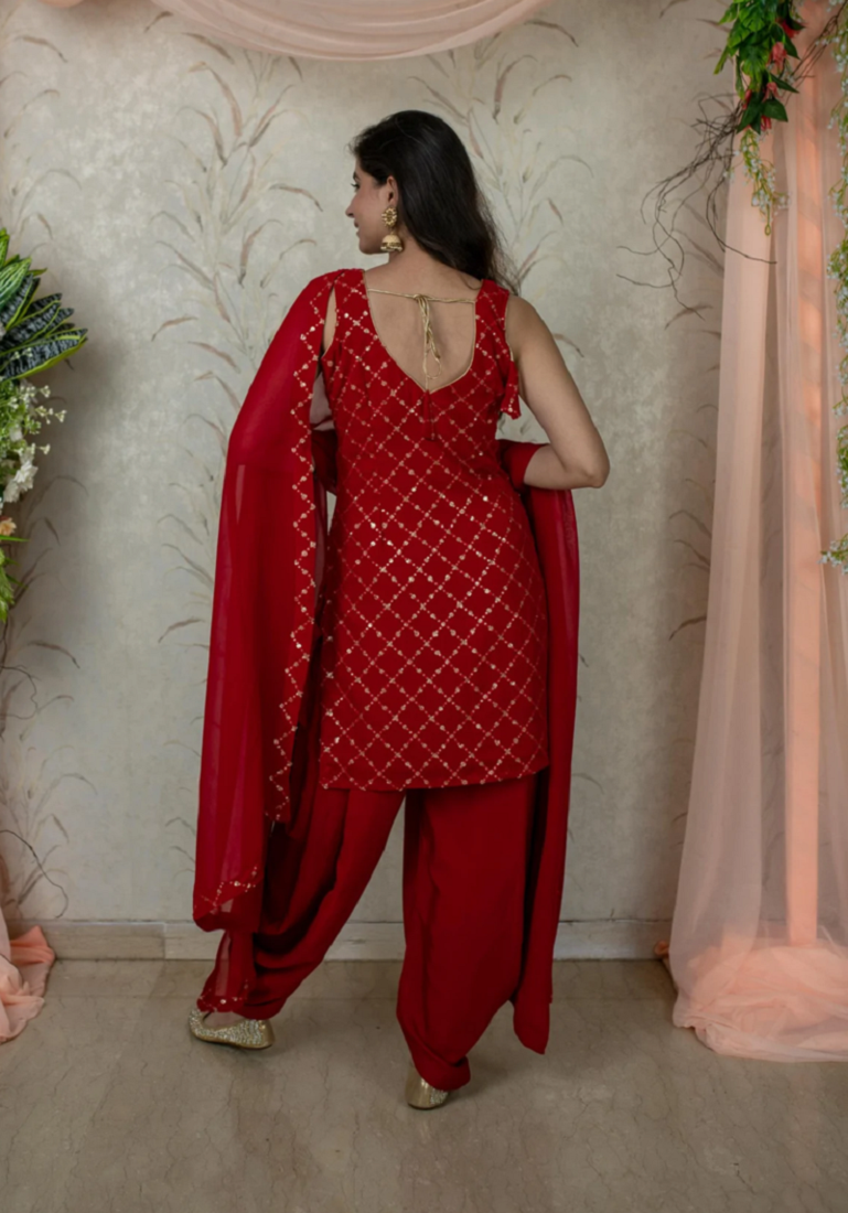 Red Embroidered Punjabi Salwar Suit 