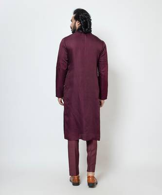 Wine linen satin kurta pajama 5