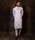 Grey linen satin kurta pajama