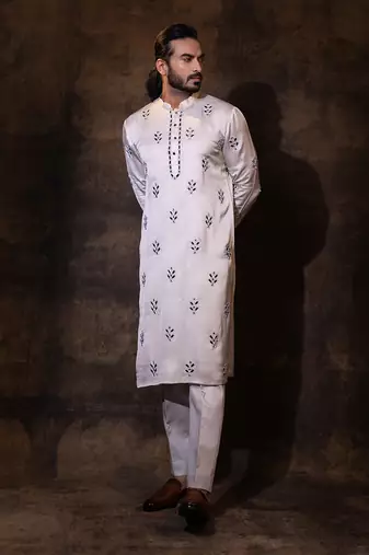 Grey linen satin kurta pajama