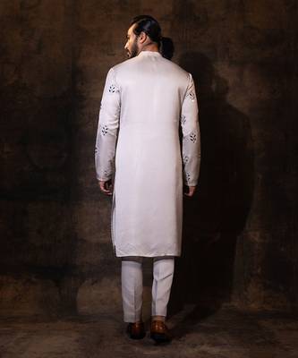 Grey linen satin kurta pajama 5