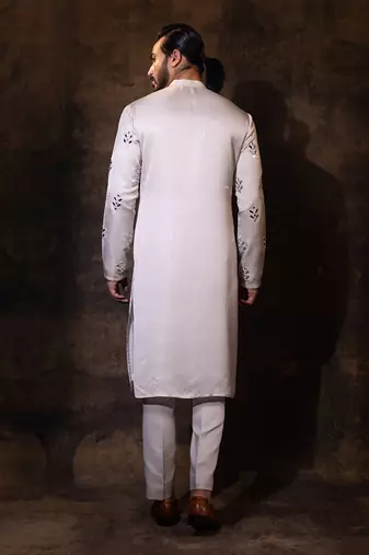 Grey linen satin kurta pajama
