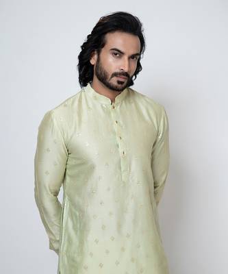 Mint green silk kurta pajama 3