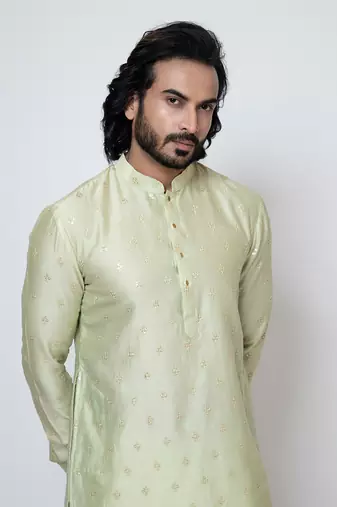Mint green silk kurta pajama