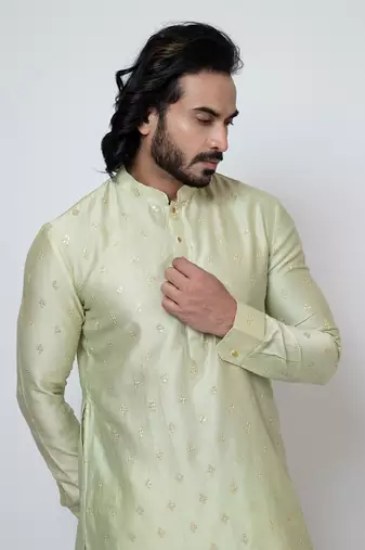 Mint green silk kurta pajama