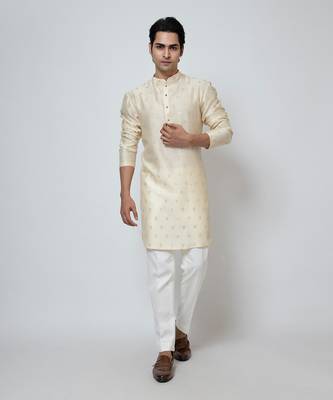 Beige silk kurta pajama 1