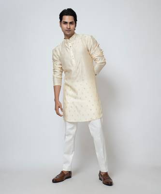 Beige silk kurta pajama 2