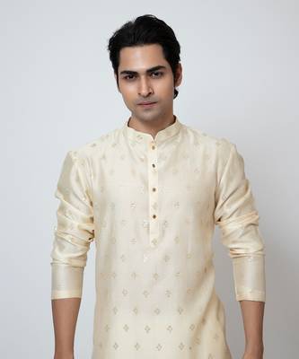 Beige silk kurta pajama 3