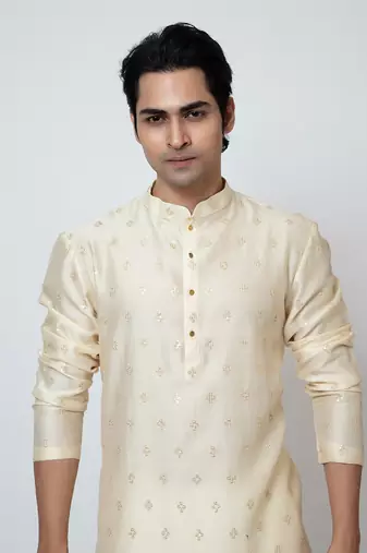 Beige silk kurta pajama