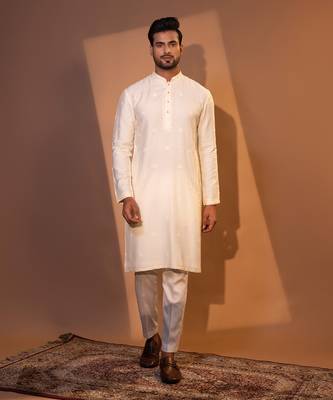 Ivory silk kurta pajama 1