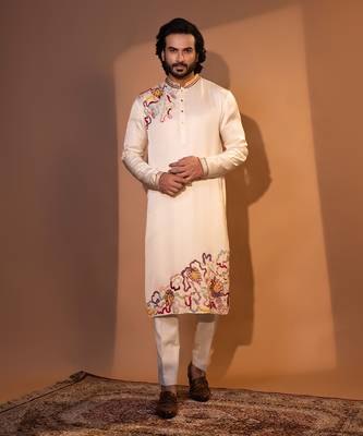 Ivory linen satin kurta pajama 2
