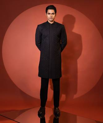 Black suiting achkan set 1