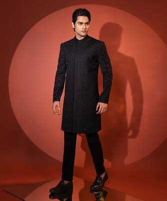 Black suiting achkan set 2