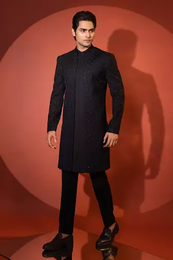 Black suiting achkan set