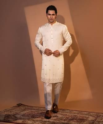 Ivory satin kurta pajama 1