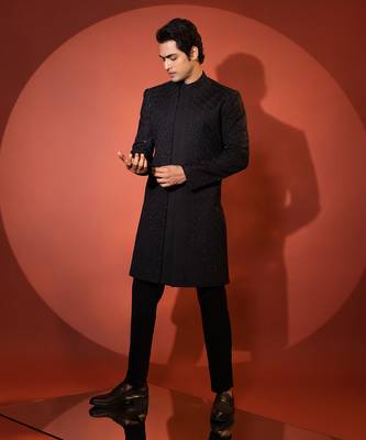 Black suiting achkan set 3