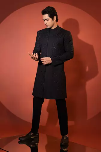 Black suiting achkan set