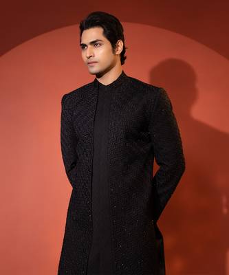 Black suiting achkan set 4