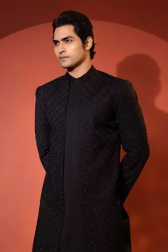 Black suiting achkan set