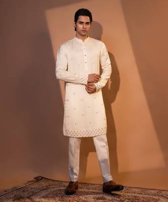 Ivory satin kurta pajama 2