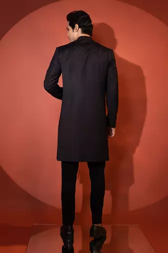 Black suiting achkan set