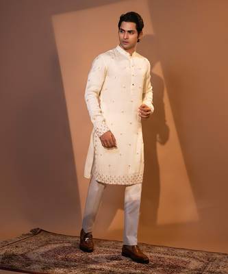 Ivory satin kurta pajama 3
