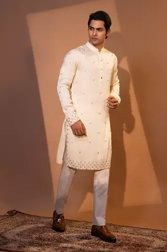Ivory satin kurta pajama