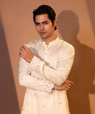 Ivory satin kurta pajama 4