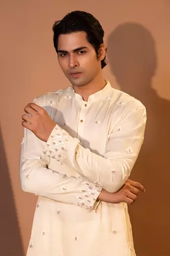 Ivory satin kurta pajama