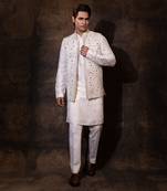 Ivory silk nehru jacket set