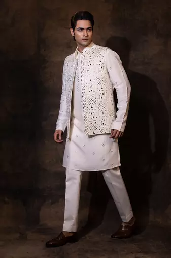 Ivory silk nehru jacket set
