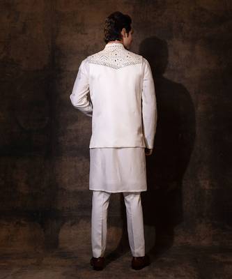 Ivory silk nehru jacket set 5