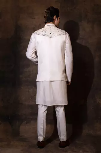Ivory silk nehru jacket set
