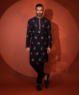 Midnight blue silk kurta pajama 1