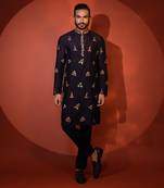 Midnight blue silk kurta pajama
