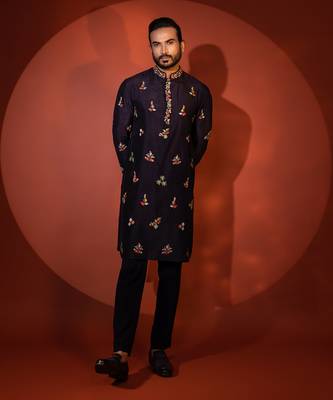 Midnight blue silk kurta pajama 2