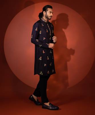 Midnight blue silk kurta pajama 3