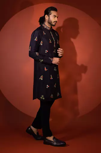 Midnight blue silk kurta pajama