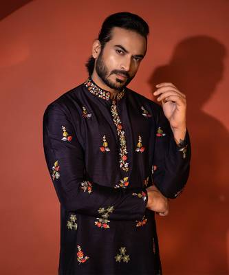 Midnight blue silk kurta pajama 4