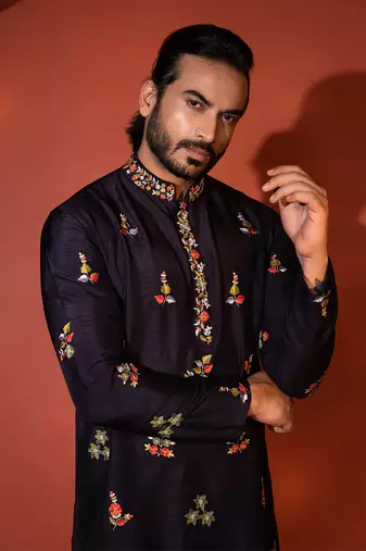 Midnight blue silk kurta pajama